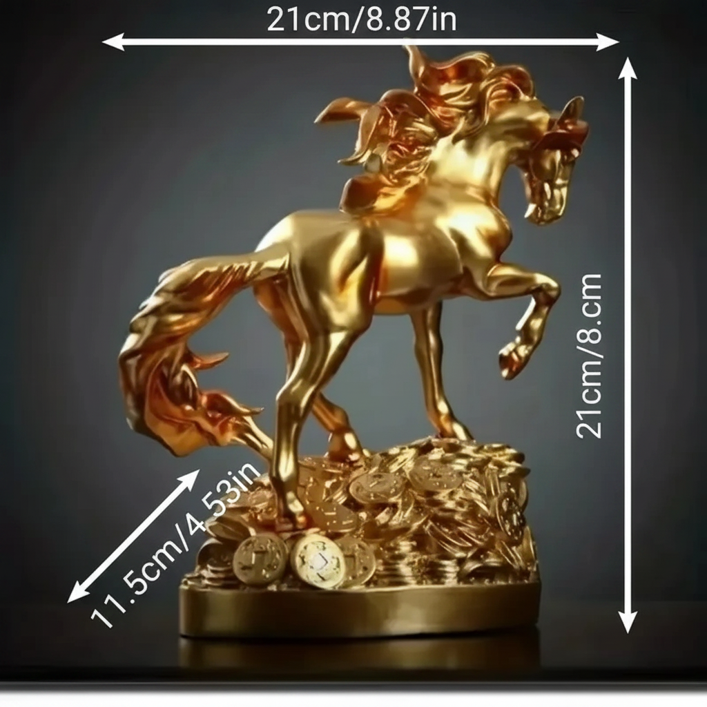 Cheval doré avec dimensions en français