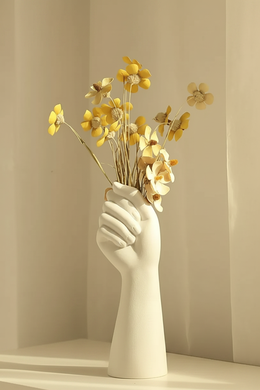 Vase Main fond crème marron